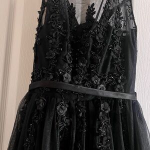 Embellished Black Floral Mesh Dress